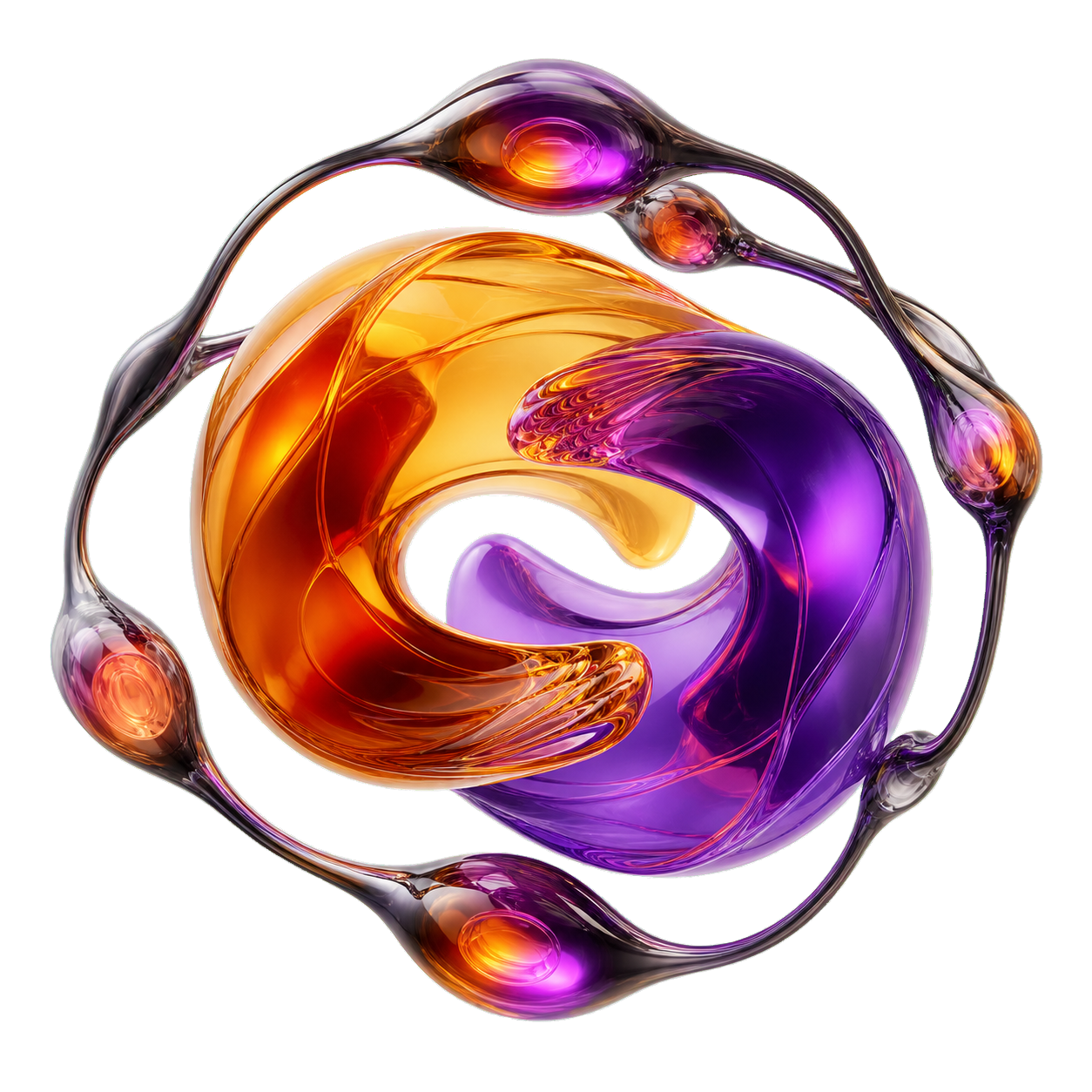Abstract translucent loop sculpture representing reciprocal code and design flows held by governance